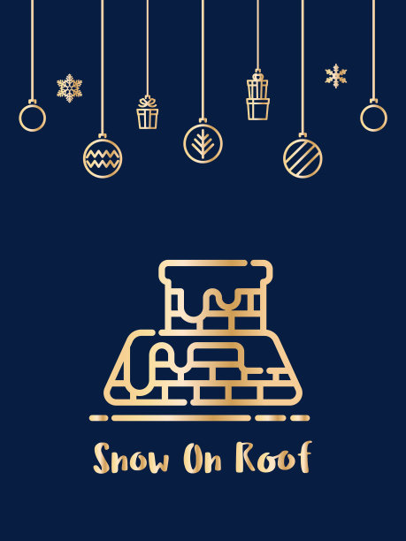 圣诞雪盖在屋顶图标与圣诞装饰元素悬挂背景。图片下载