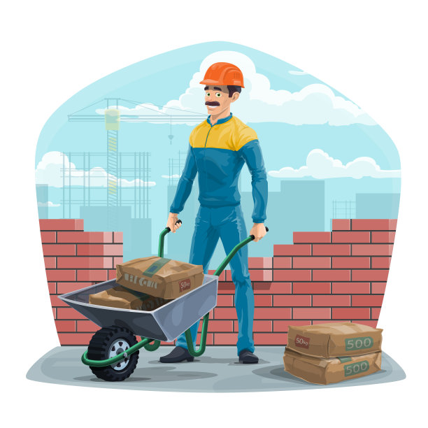 有手推车建筑的建筑工人图片下载