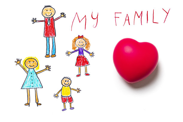 儿童用心形和文字画出一个幸福家庭的风格图片下载