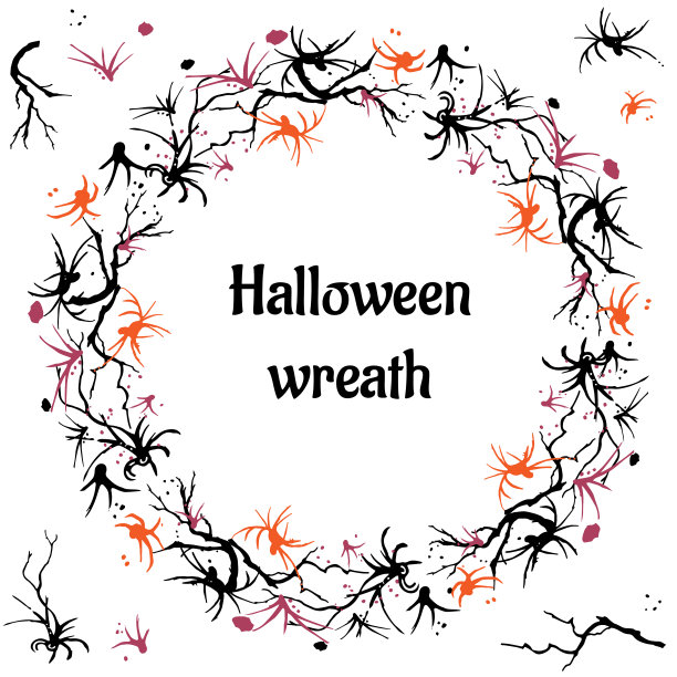 在白色背景上剪出的抽象花环。万圣节插图在红色和黑色的颜色。幻想图片下载
