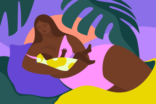 年轻的母亲抱着哺乳的婴儿休息图片下载