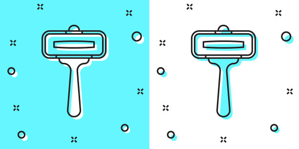 黑线剃须刀图标孤立在绿色和白色的背景。随机动态形状。向量图片下载