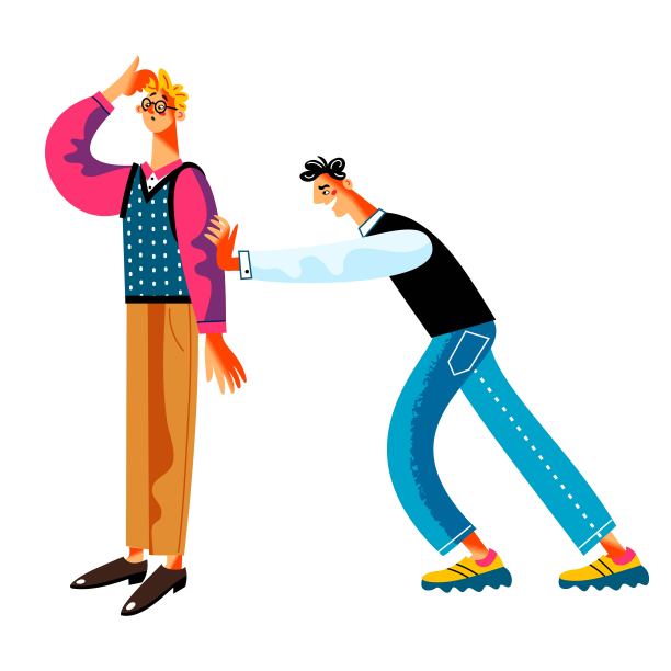 男子敦促思考中的朋友做出决定矢量素材图片下载