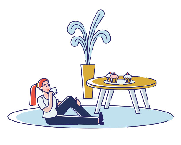 女人在地板上喝着热饮放松图片下载