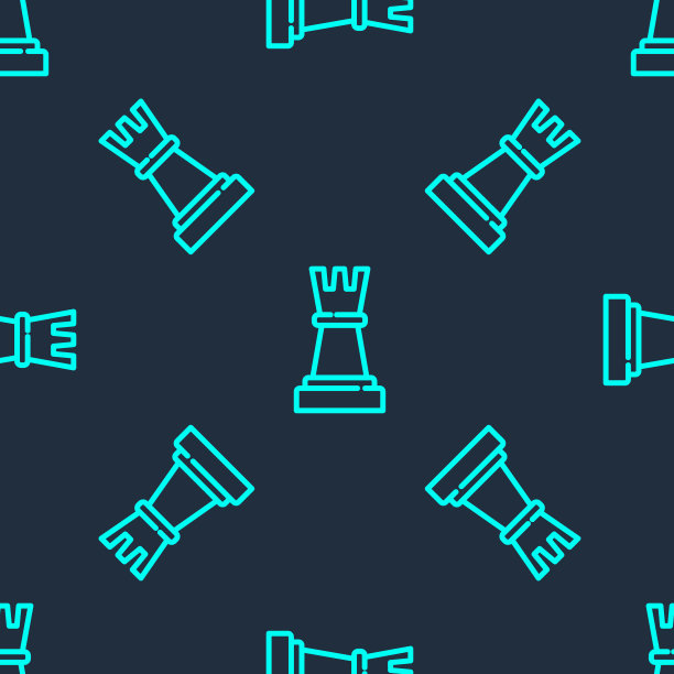 绿色线象棋图标孤立无缝模式上的蓝色背景。商业策略。游戏,管理、财务。向量图片下载