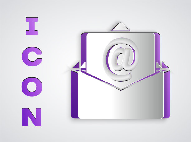 剪纸邮件和电子邮件图标孤立在灰色背景。电子邮件信封标志。邮件标志。纸艺术风格。向量图片下载