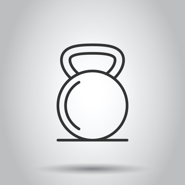 扁平风格 Kettlebell 图标。杠铃运动器材矢量图，白色背景。哑铃商业概念。图片下载
