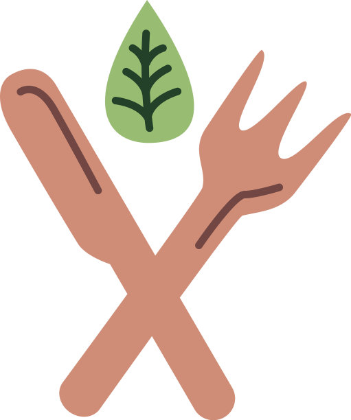 叉和刀与叶植物扁平风格图片下载