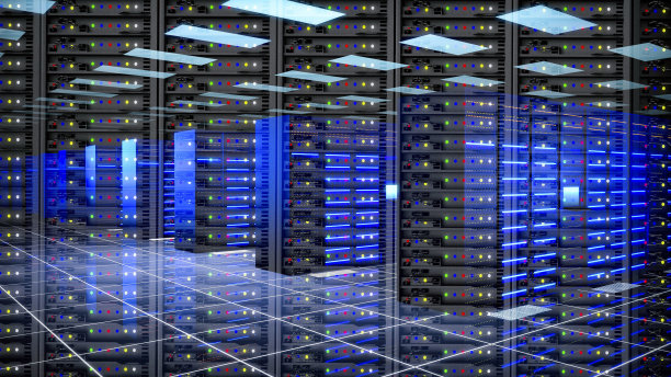 在数据中心有服务器机架的现代服务器室图片下载