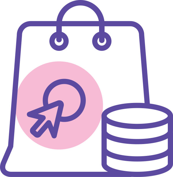 购物袋带有鼠标箭头和硬币线条样式图片下载