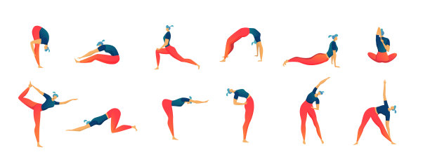 伸展运动，人们设置孤立图片下载