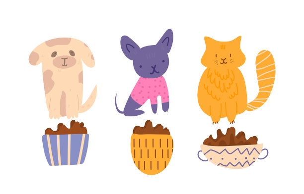 群可爱可爱和饥饿的狗和猫图片下载