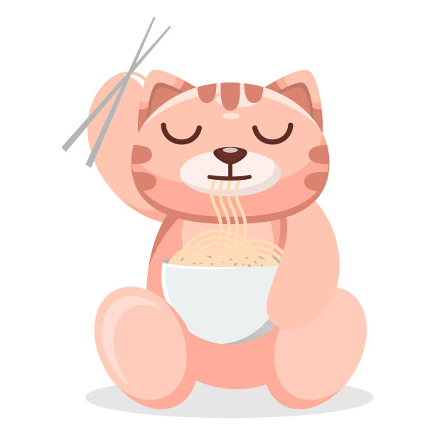 可爱的猫吃面条卡通图片下载