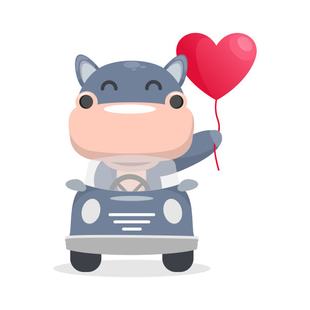 可爱的河马开着气球车图片下载