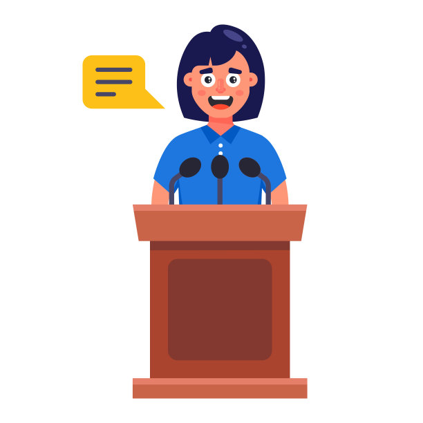 那个女孩在讲台后面讲话。一个女人在观众面前的表演图片下载