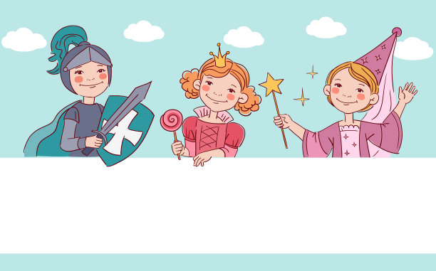 穿着狂欢节服装的可爱孩子们。矢量图图片下载