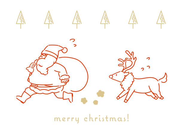 这是一幅圣诞老人和驯鹿赶时间的素描图。没有填满。它是一个向量像。图片下载