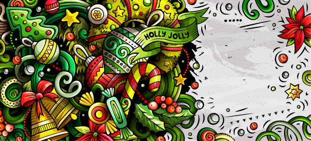 新年手绘涂鸦横幅。卡通详细的传单。图片下载