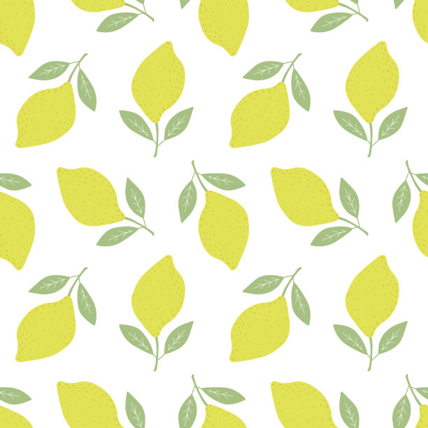 手绘柠檬和树叶的彩色无缝图案。斯堪的纳维亚设计风格。图片下载