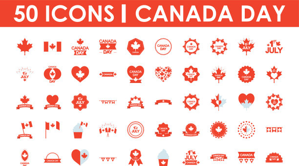 加拿大日图标设置剪影风格图片下载