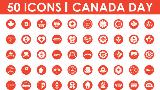 加拿大日图标设置块剪影风格图片下载