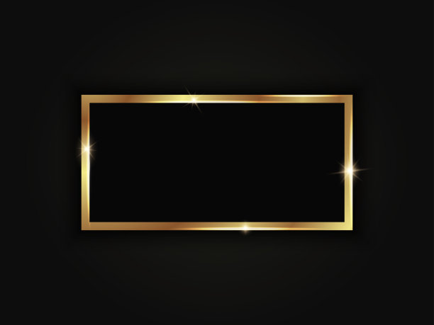 矩形的金色闪光的框架孤立在黑色的背景。图片下载