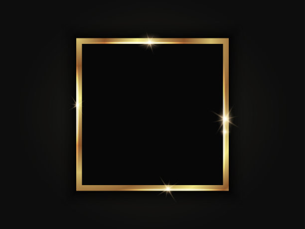方形金色闪光的框架孤立在一个黑色的背景。图片下载