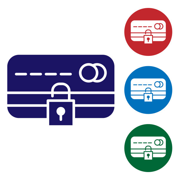 蓝色信用卡与锁定图标隔离在白色图片下载