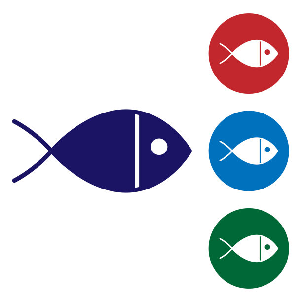 蓝色基督教鱼符号图标孤立在白色图片下载