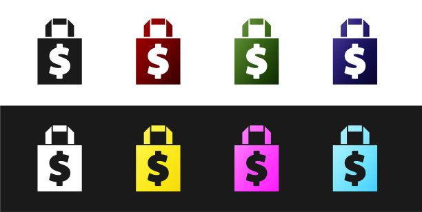 设置购物袋和美元符号图标隔离图片下载