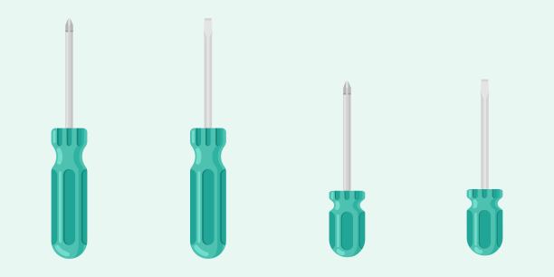 一套四螺丝起子平面矢量插图。图片下载