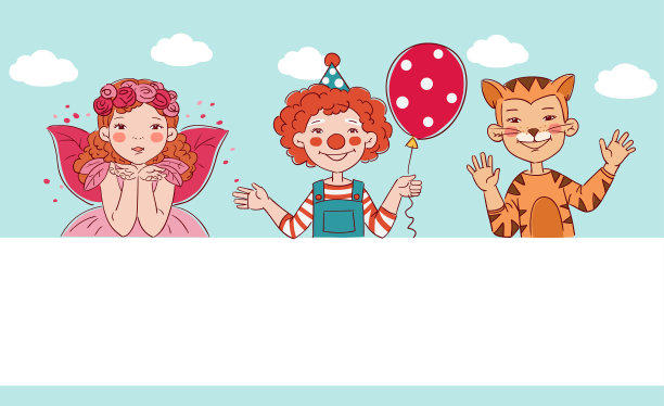 穿着狂欢节服装的可爱孩子。矢量图图片下载