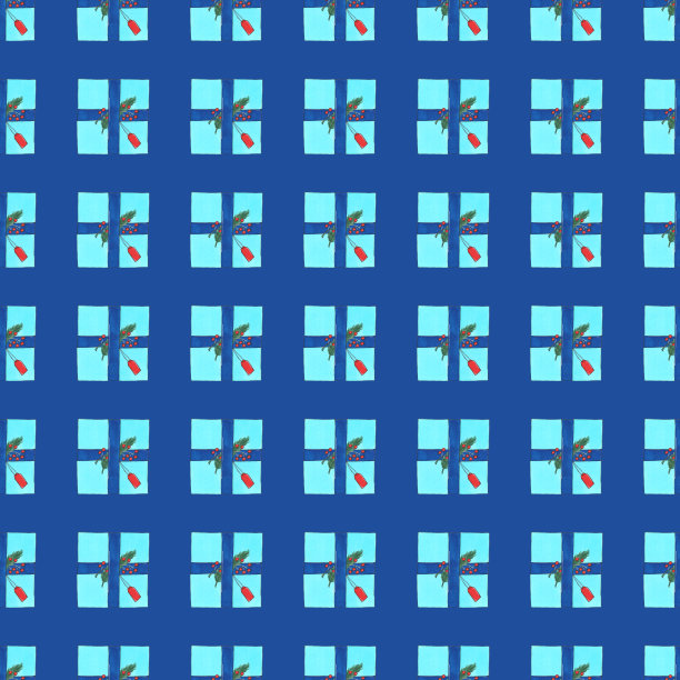 无缝图案与蓝色礼品盒。喜庆的蓝色圣诞背景图片下载