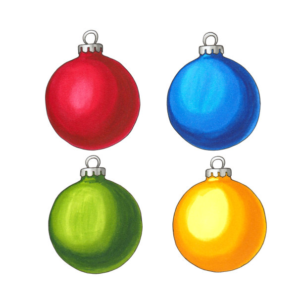 一套手绘圣诞球孤立在白色的背景图片下载