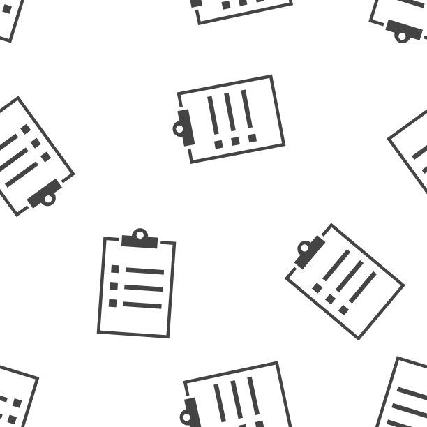 带有复选标记的矢量剪贴板和检查表。业务平板电脑，白色背景上有完整的应用程序表单无缝模式。图片下载