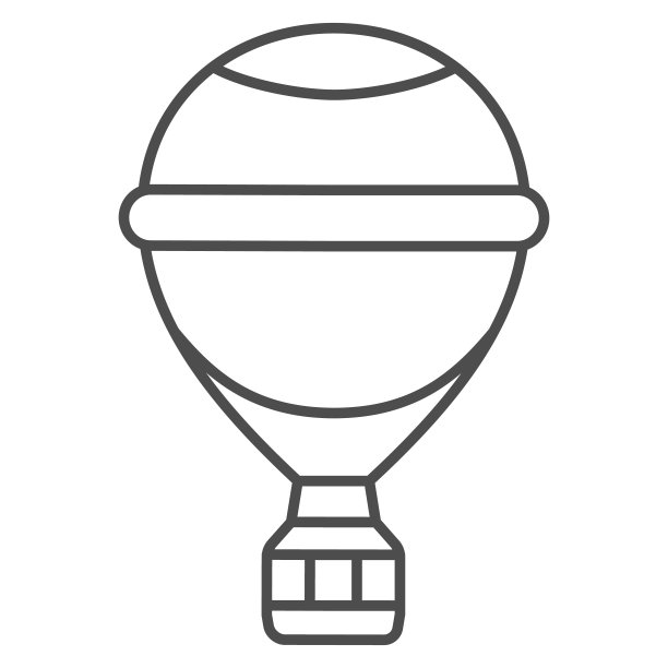 圆气球与篮子细线图标，气球节日的概念，航空运输旅游标志上的白色背景，在移动和web的轮廓风格的热气球图标。矢量图形。图片下载