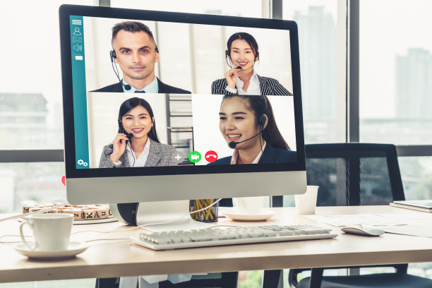 视频电话商务人员会议在虚拟的工作场所或远程办公室图片下载