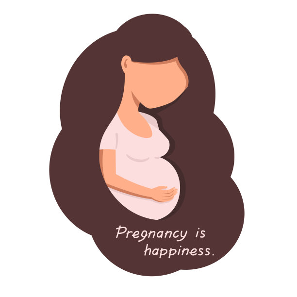 一个长头发，大肚子，白色背景的孕妇。矢量插图。图片下载