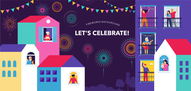 在家和邻居们一起庆祝图片下载