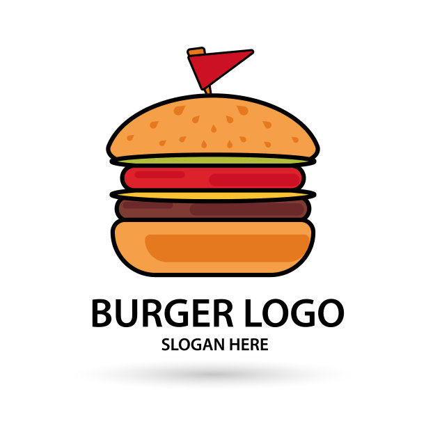 汉堡标志图标和吉祥物快餐扁平图片下载