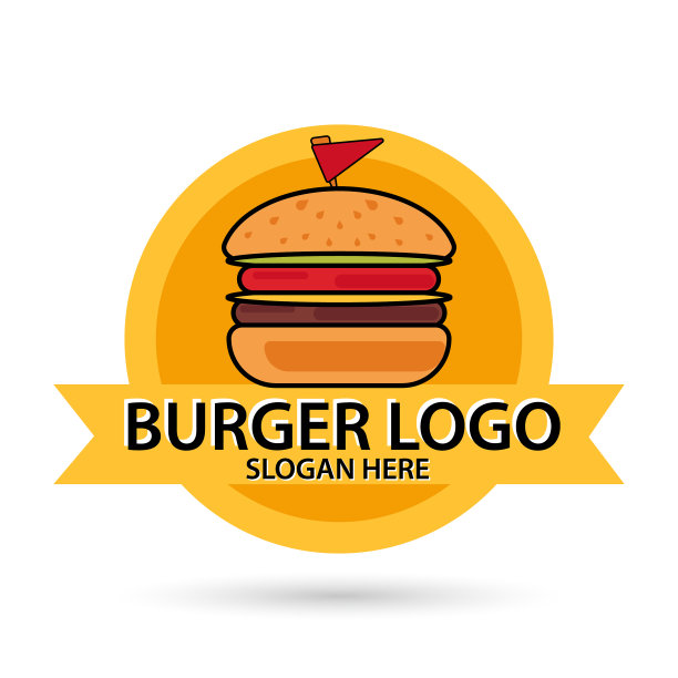 汉堡标志图标和吉祥物快餐扁平图片下载