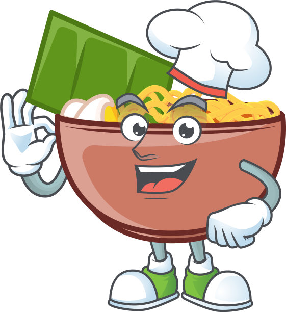 卡通面馆穿着厨师服装，戴着帽子图片下载