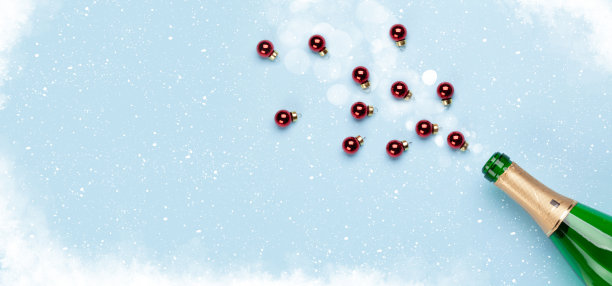 香槟瓶和圣诞装饰图片下载