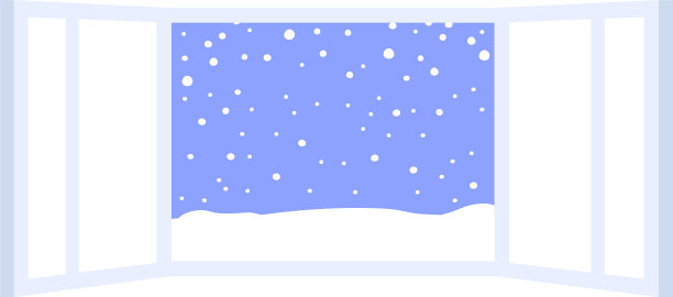 蓝色开着的窗框上飘着雪花图片下载