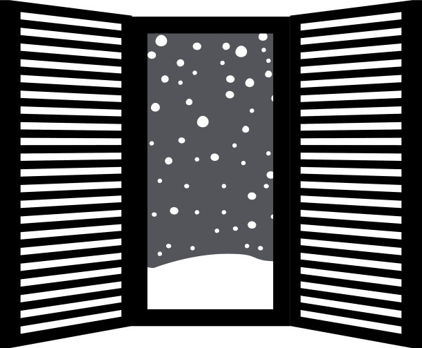 黑白开窗框，飘着雪花图片下载