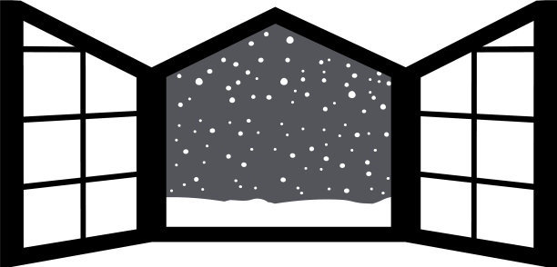 黑白开窗框，飘着雪花图片下载