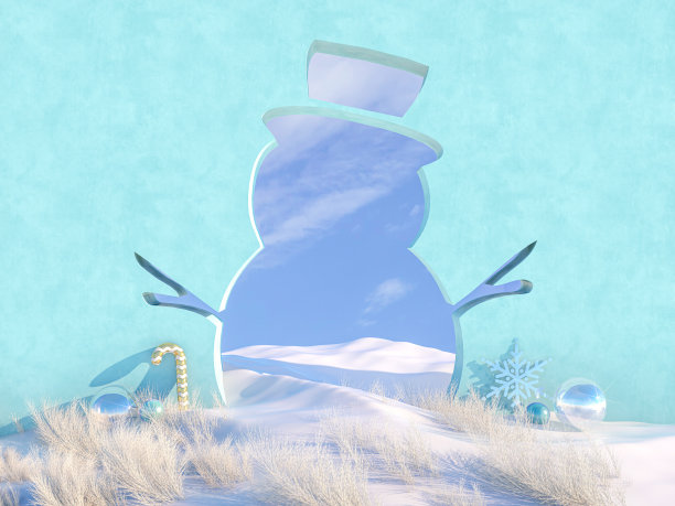 空空如也的圣诞场景与雪人形状的框架。图片下载