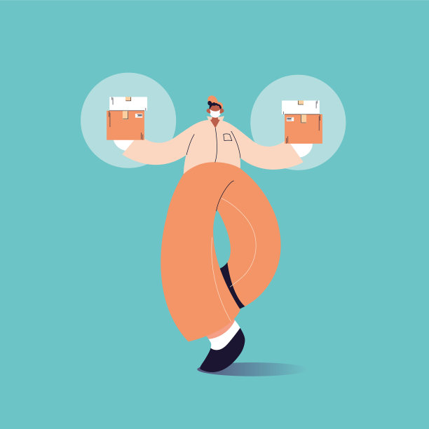 带口罩的快递员拿着纸板图片下载