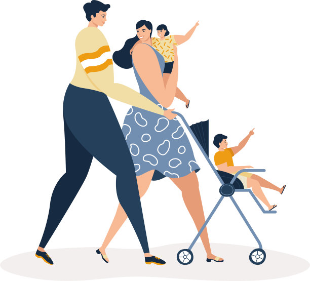 父母带着孩子散步图片下载