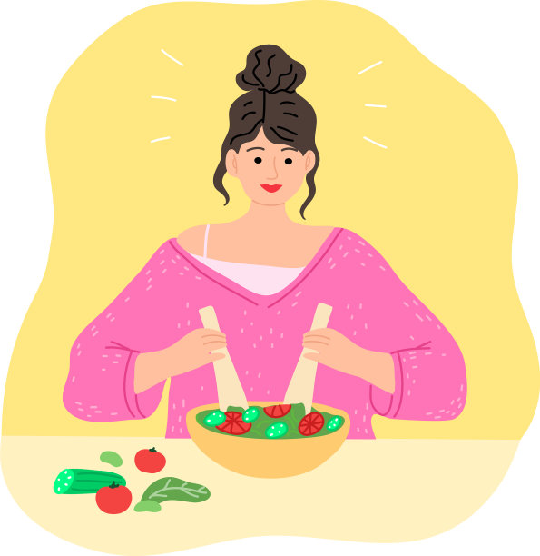 年轻快乐的微笑棕色头发的女人正在做饭图片下载